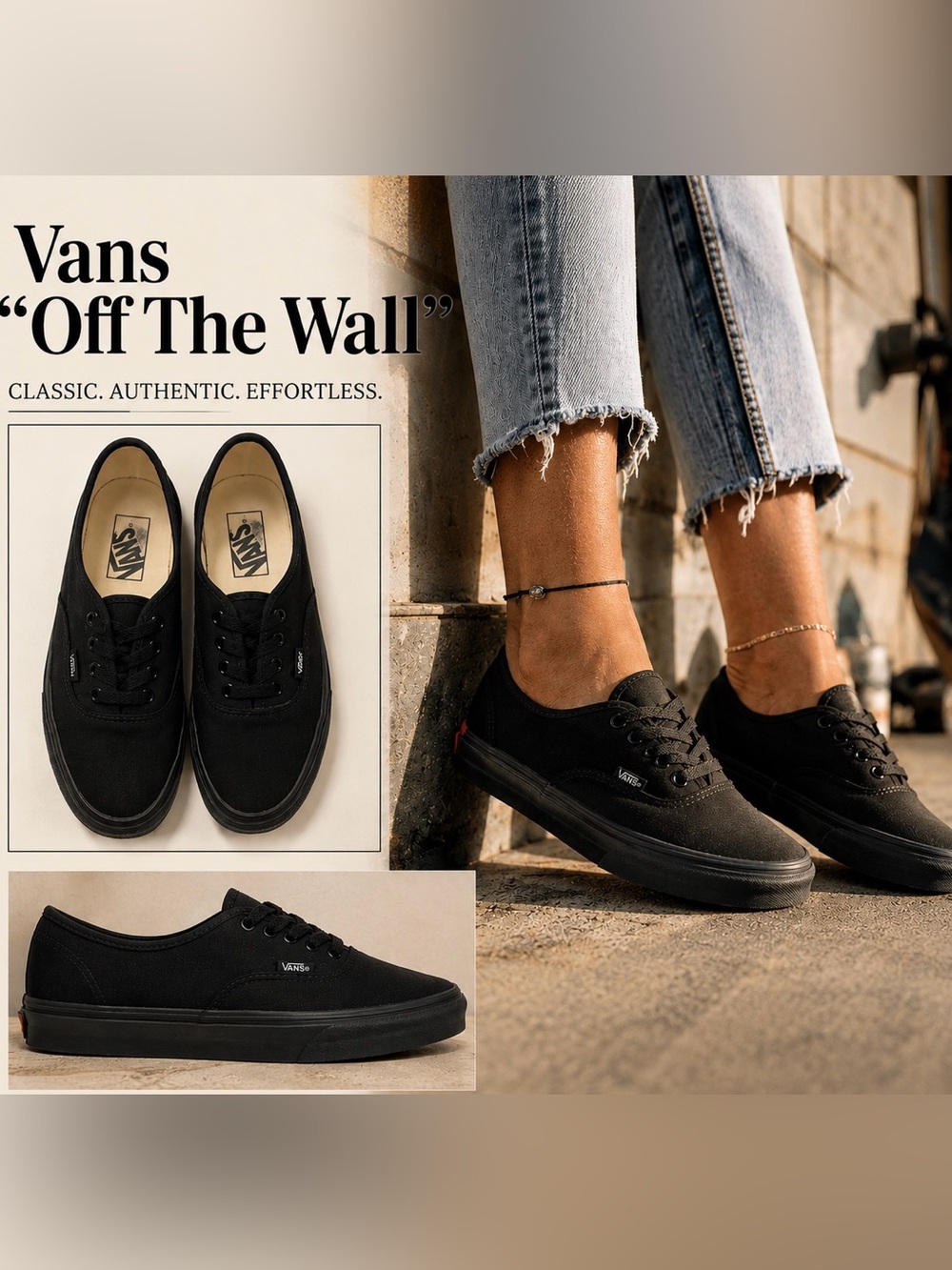 Vans Authentic All Black Low-Top Canvas Lace-Up Sneakers -  Women’s Size 7